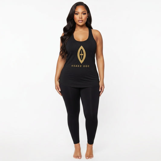 ASAKE-OGE Sovereign Emblem Women's Fitted Racerback Tank Top — African Fashion Brand Athleisure Top
