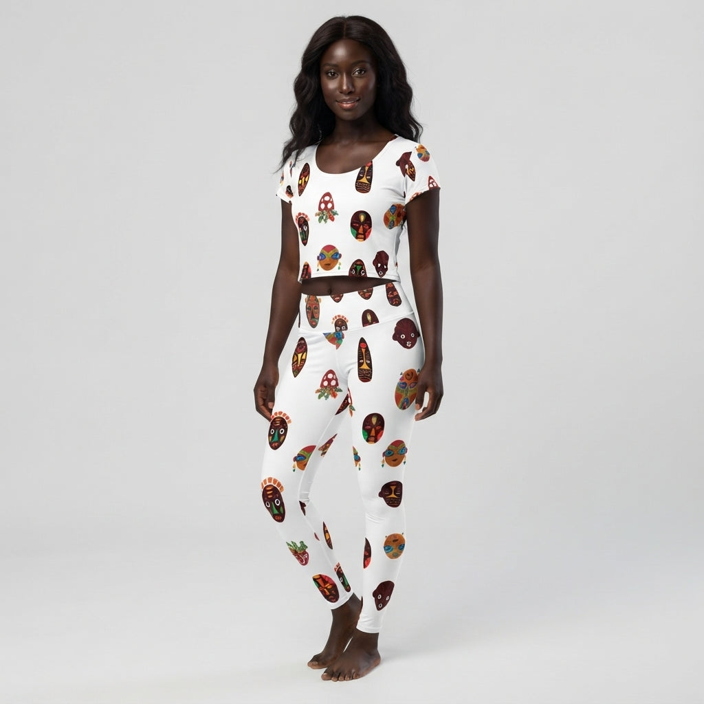 Chi Tribal Mask Multi-Face Short Sleeve Crop Top