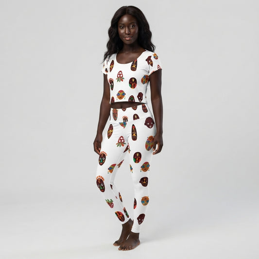 Chi Tribal Mask Multi-Face Short Sleeve Crop Top