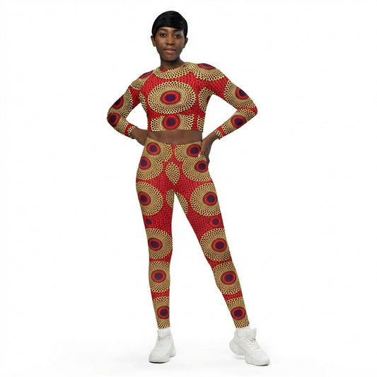 Rekiana Sunburst Ankara Print Recycled Long Sleeve Crop Top - Stretch