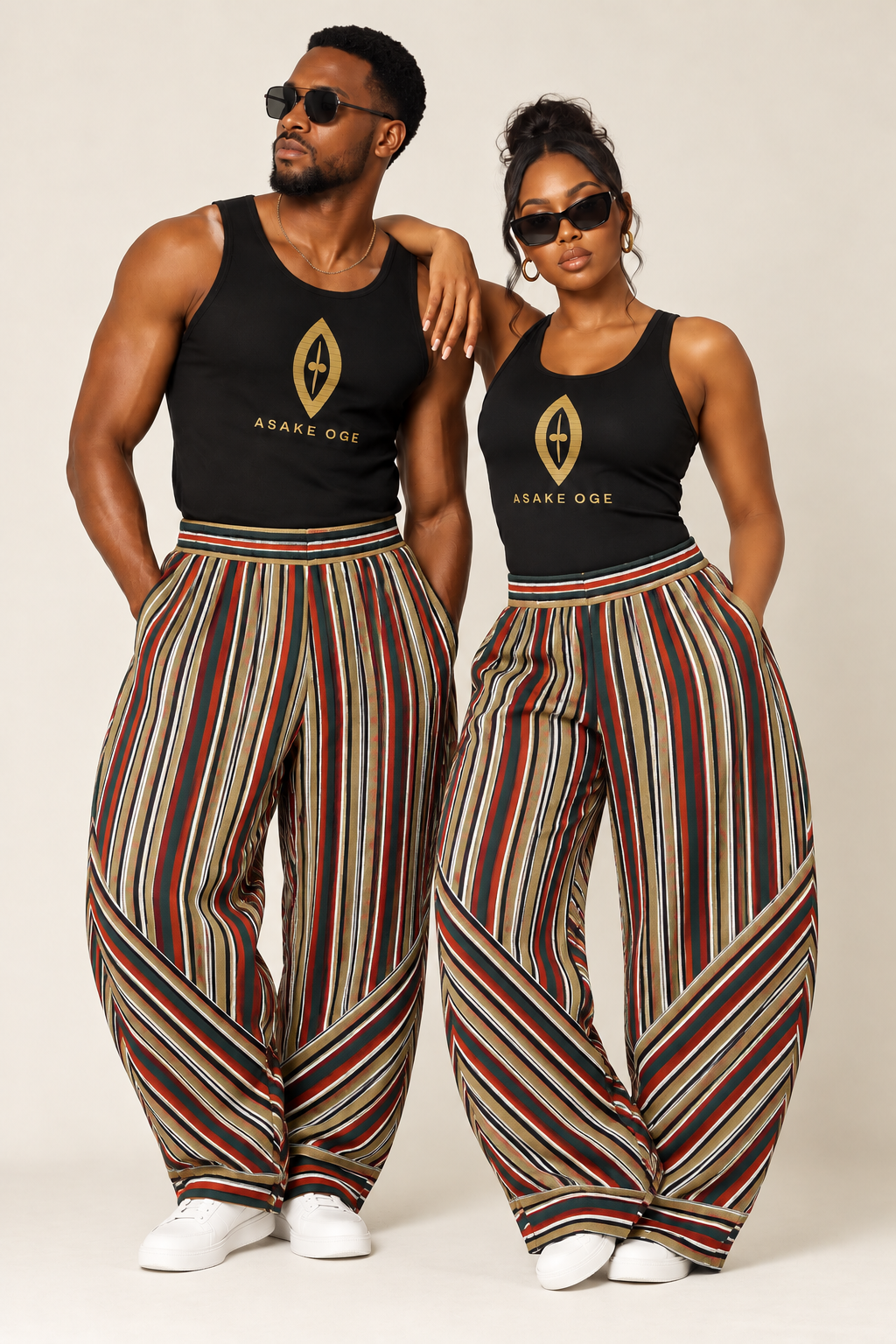 Asake Oge Unisex Striped Barrel Legged Pants