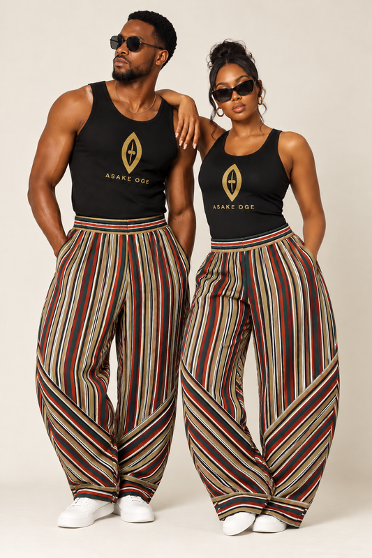 Asake Oge Unisex Striped Barrel Legged Pants