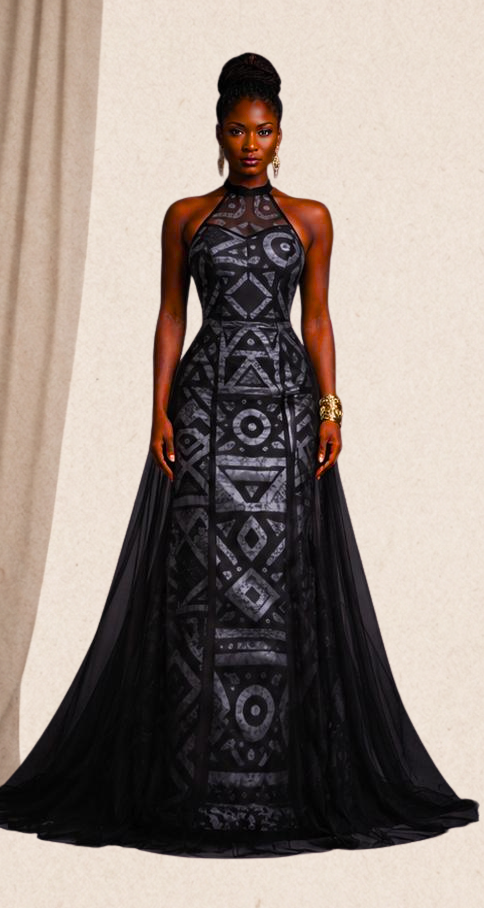 ASAKE-OGE | African Print Aṣọ Eclipse Gown | Architectural Mesh Couture Dress | PRE ORDER