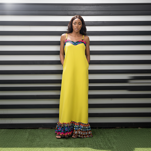 Yellow Maxi Strappy Beach Party Ankara Gown