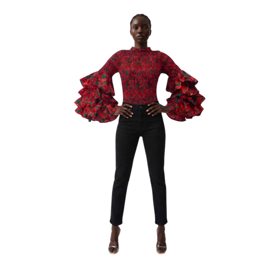Sisi Bishop Collar Multi-Layer Long Sleeve Ankara Print Body Suit Top