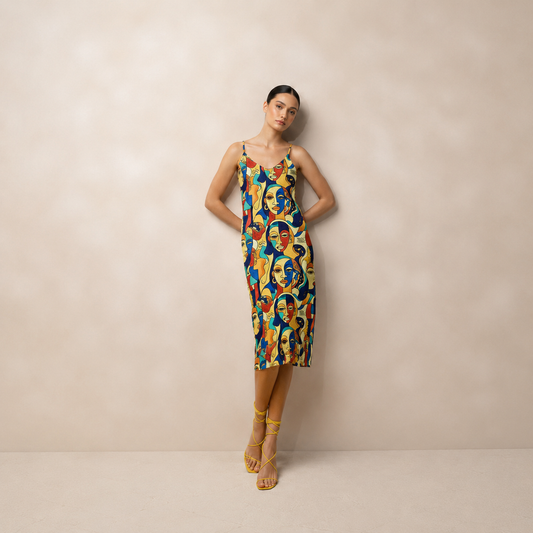 ÀWỌN ÀYA African Print Dress  | Tie-strap midi dress
