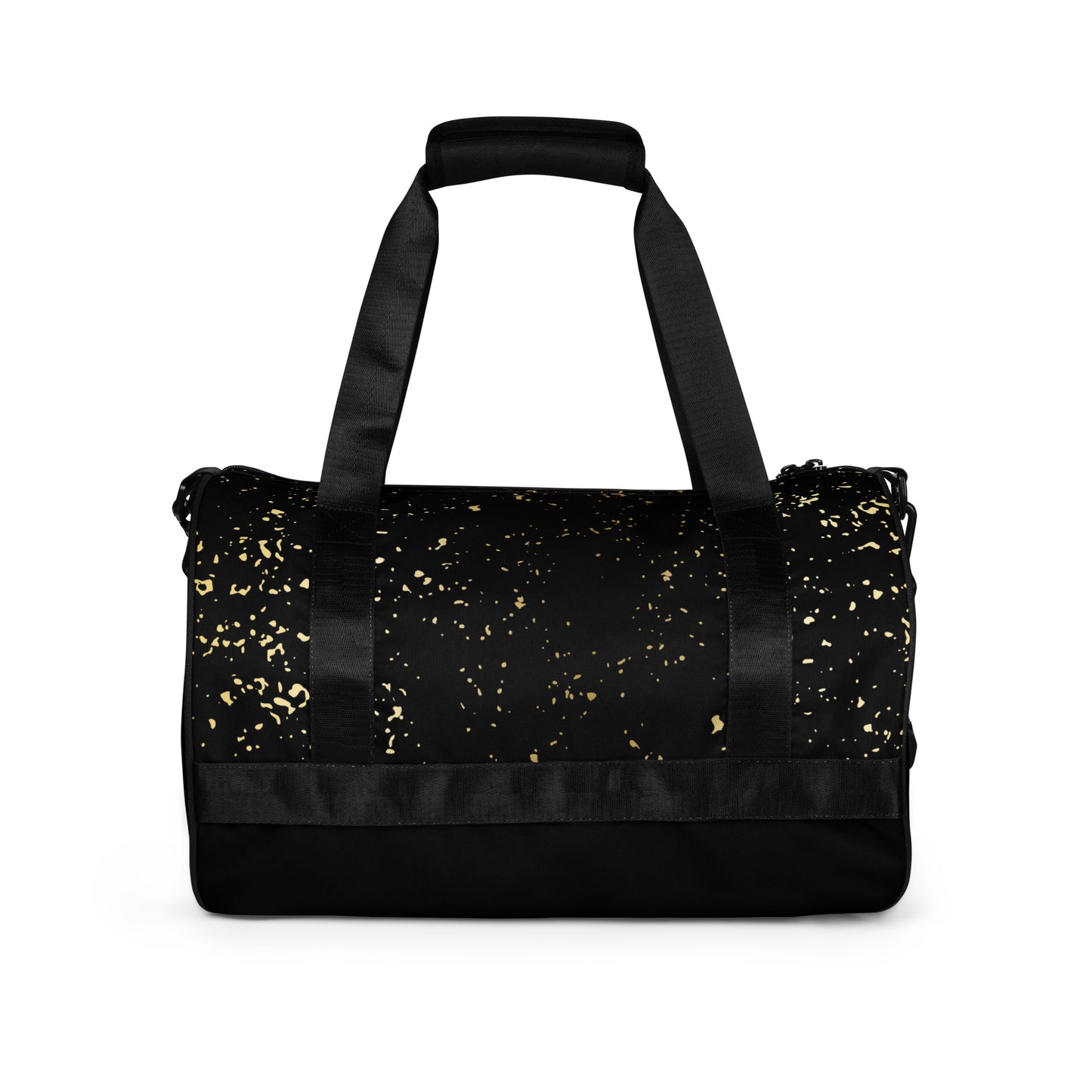 Back view of the black Agojie Midnight Overnight Gym Bag highlighting gold flecked pattern