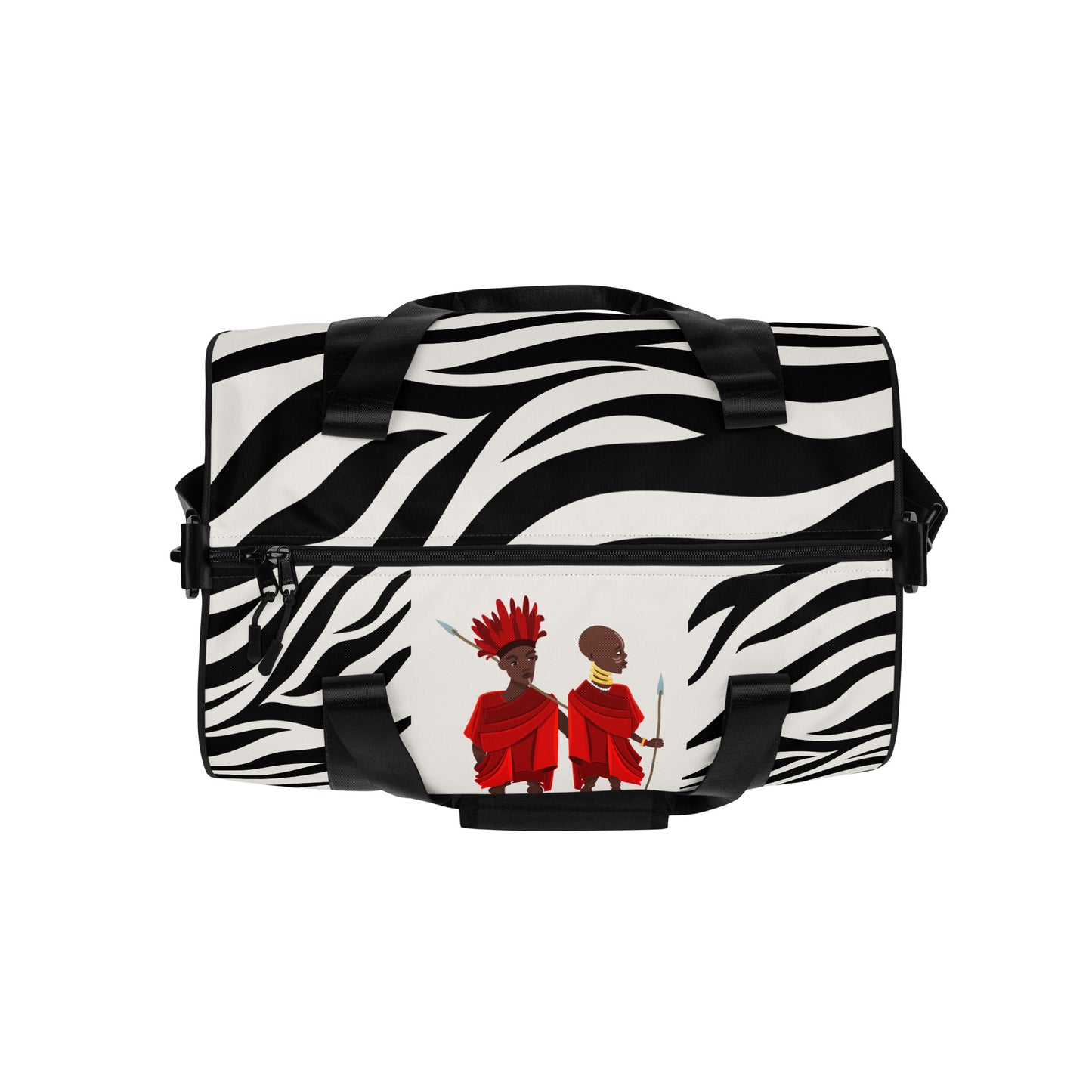 Agojie Top view of Agojie Zebra Print Overnight Gym Bag showing its dual black zipper closure Print Gym Bag