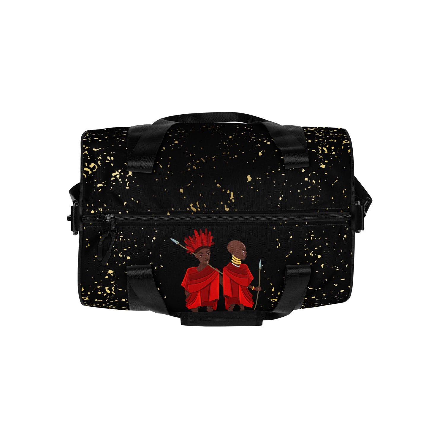 Top view of Agojie Midnight Overnight Gym Bag showing its dual black zipper closure