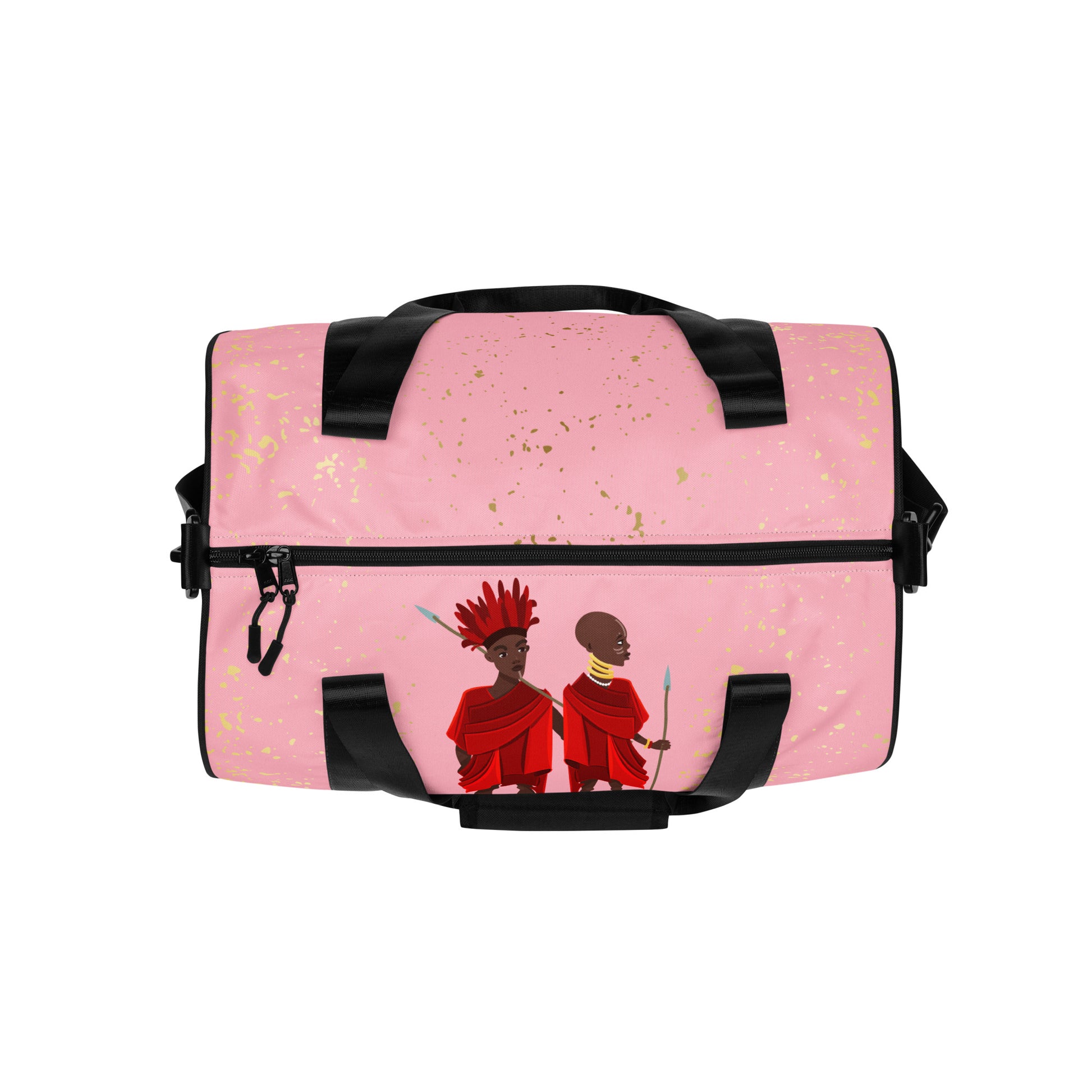 Top view of Agojie Topaz Overnight Gym Bag showing its dual black zipper closure