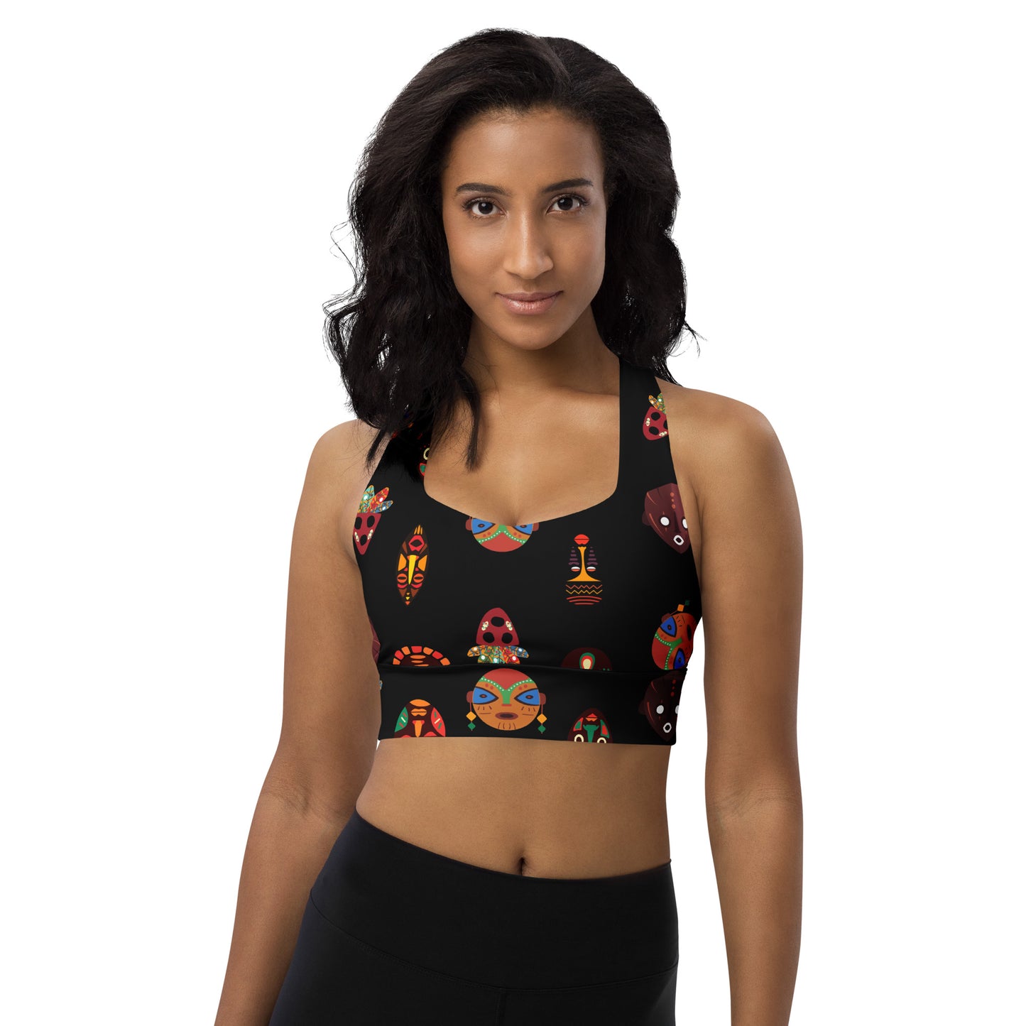 Chi Mask Motif Longline Sports Bra - High-Impact Compression