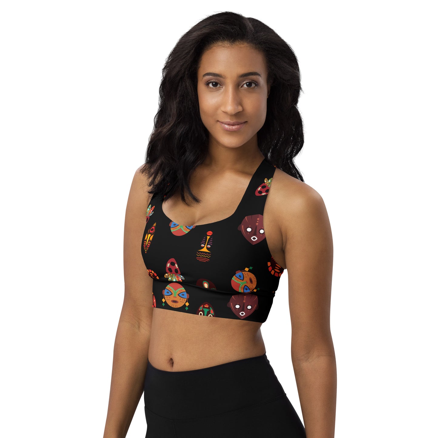 Chi Mask Motif Longline Sports Bra - High-Impact Compression