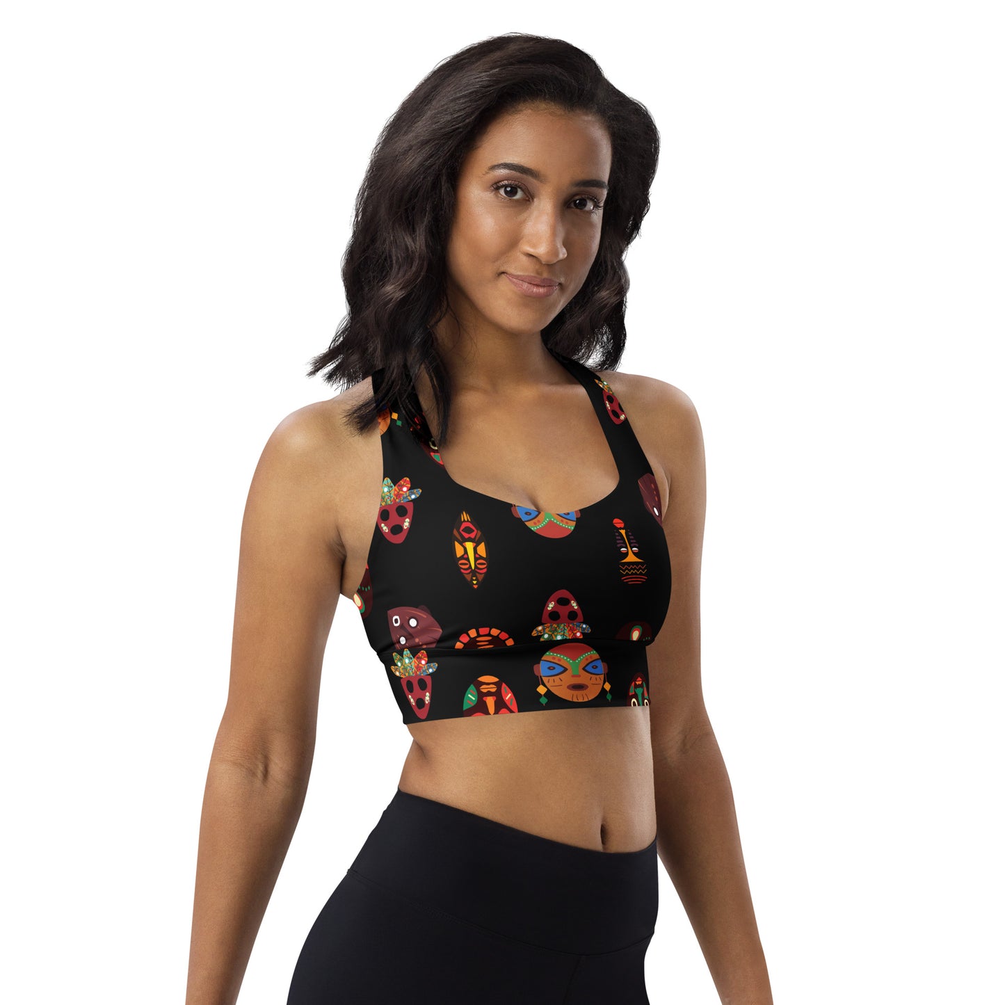 Chi Mask Motif Longline Sports Bra - High-Impact Compression