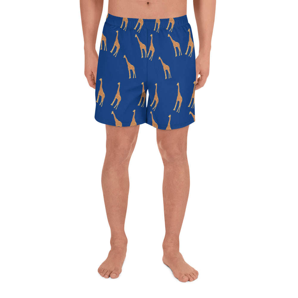 Savannah Drift Giraffe Motif Eco-Friendly Recycled Men's Athletic Performance Shorts - 6.5" Inseam