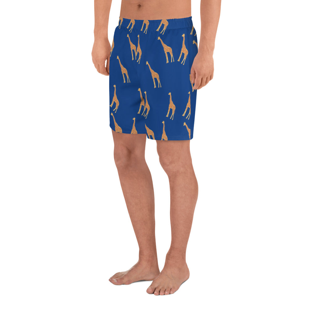 Savannah Drift Giraffe Motif Eco-Friendly Recycled Men's Athletic Performance Shorts - 6.5" Inseam
