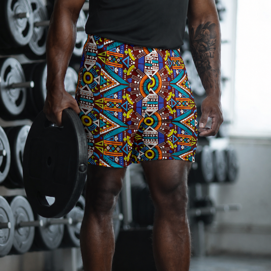 African Print Men's Athletic Shorts — Odyssey Aztec Recycled Performance Shorts 6.5" Inseam