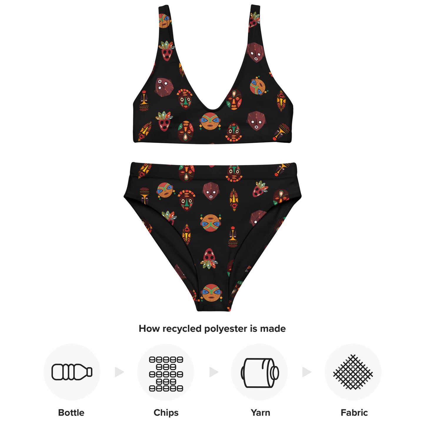 Chi Heritage Tribal Mask Motif High-Waist Bikini - Recycled UPF 50+