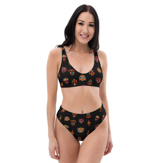 Chi Heritage Tribal Mask Motif High-Waist Bikini - Recycled UPF 50+