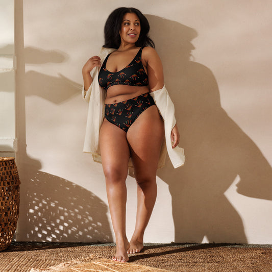 Duro Kinetic Tribal Palm-Print High-Waist Bikini - Recycled UPF 50+