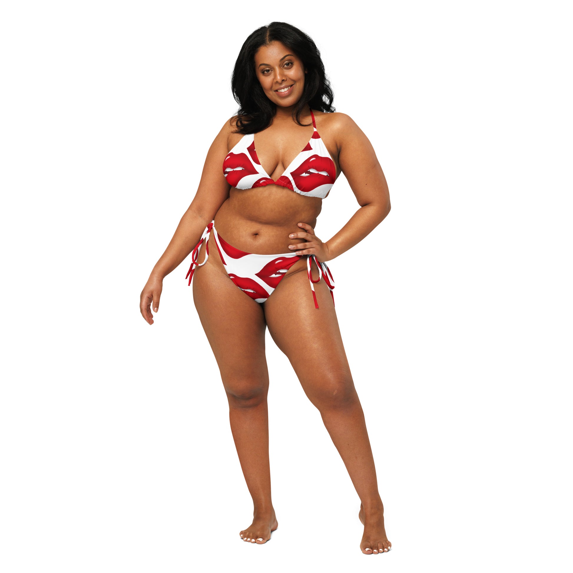 All-over Red Lipstick print string bikini
