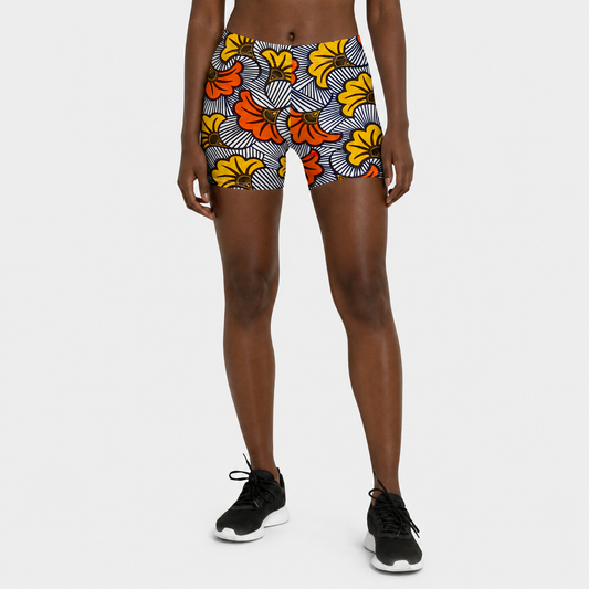 ÀDÚN African Print Sports and Yoga Shorts — Ankara Floral Athleisure | ASAKE-OGE