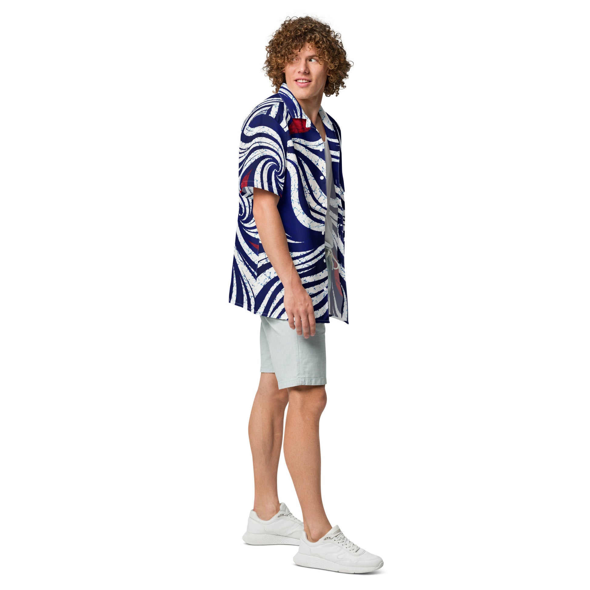Unisex styling featuring OMI African print shirt Juneteenth collection