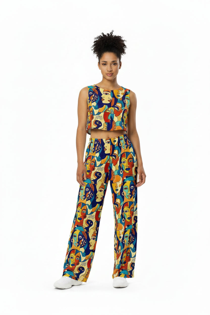 ASAKE-OGE ÀWỌN ÌYÁ Juneteenth African print wide-leg pants front view