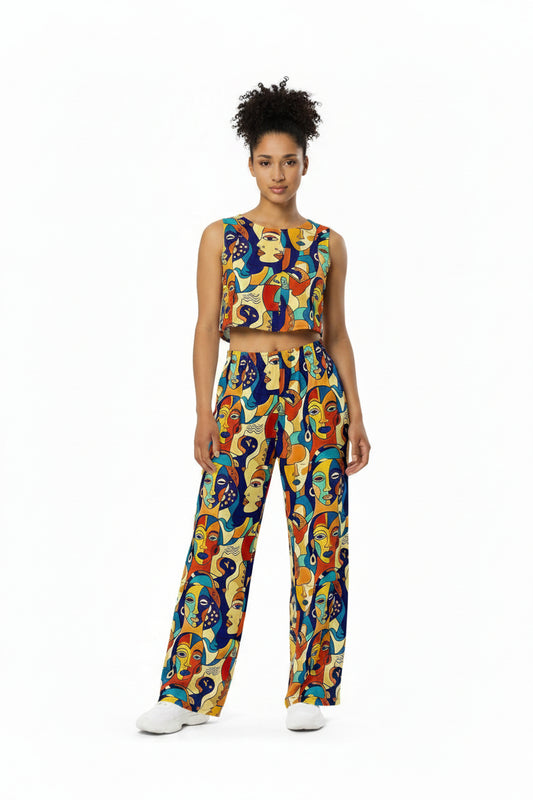 ASAKE-OGE ÀWỌN ÌYÁ Juneteenth African print wide-leg pants front view