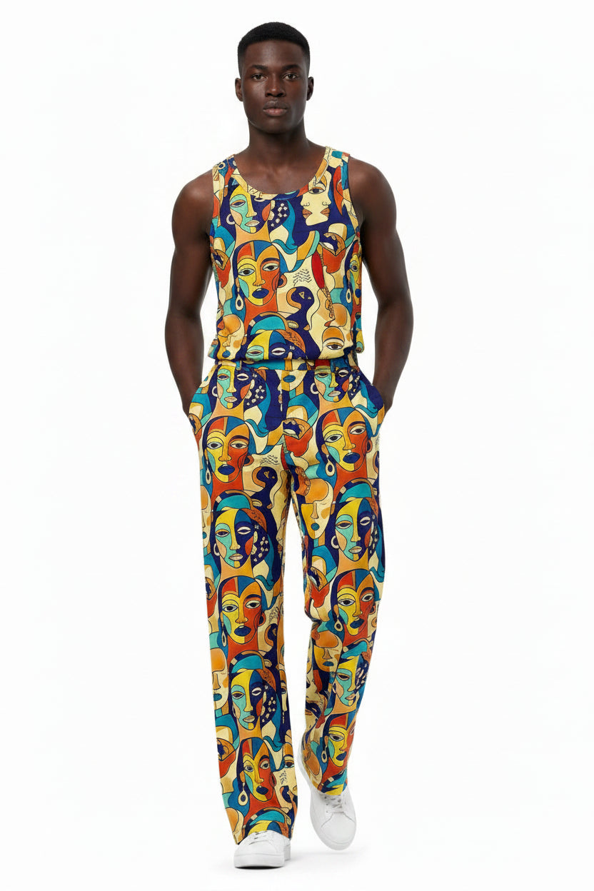 ASAKE-OGE ÀWỌN ÌYÁ Juneteenth African print wide-leg pants front view