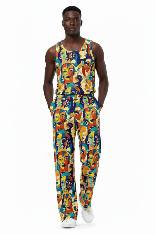 ASAKE-OGE ÀWỌN ÌYÁ Juneteenth African print wide-leg pants front view