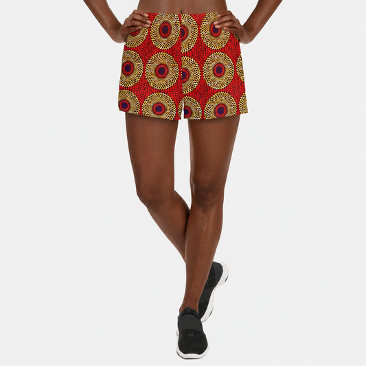 African Print Women's Athletic Shorts — Rekiana Solar Ankara Recycled Performance Shorts 2.5" Inseam