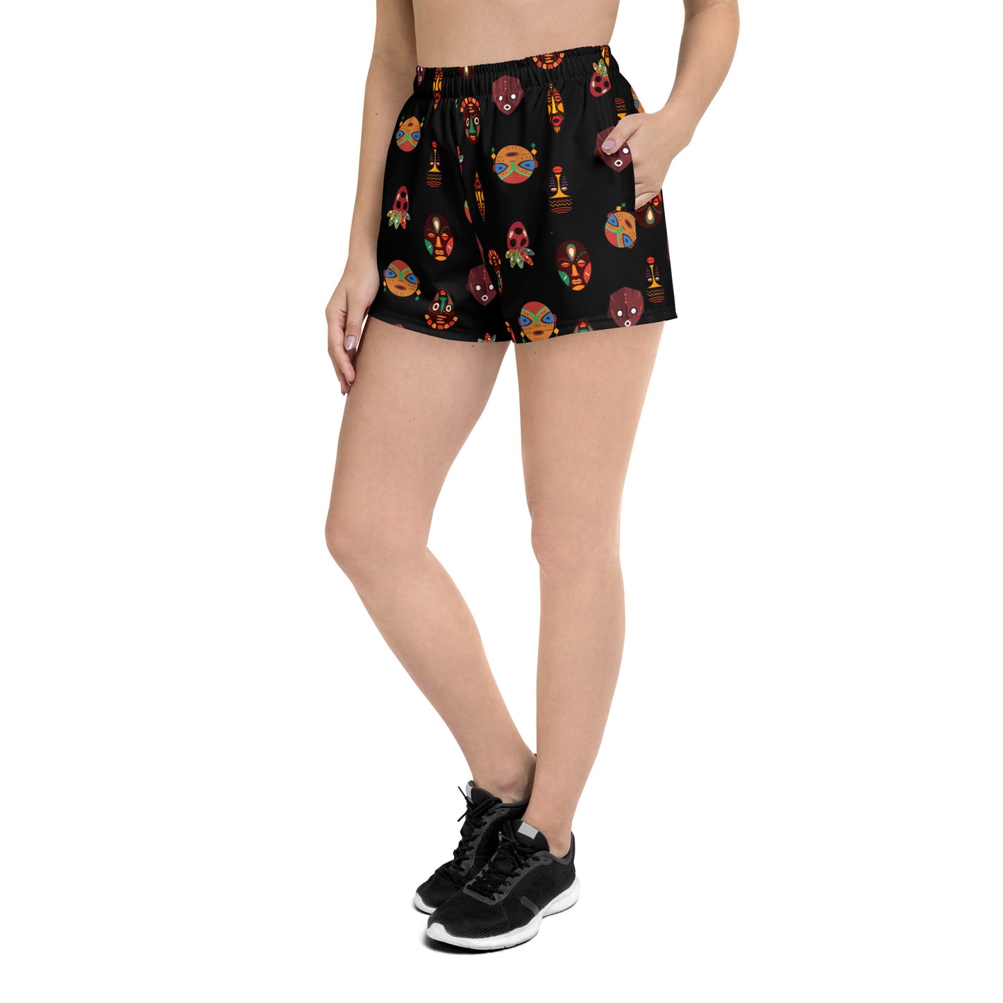 Chi Heritage Mask Motif Recycled Women’s Athletic Performance Shorts - 2.5" Inseam