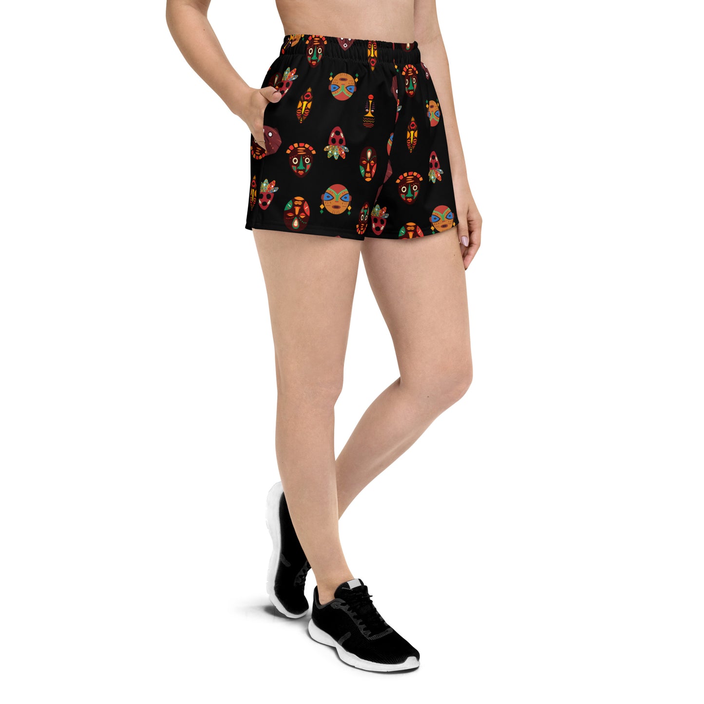 Chi Heritage Mask Motif Recycled Women’s Athletic Performance Shorts - 2.5" Inseam