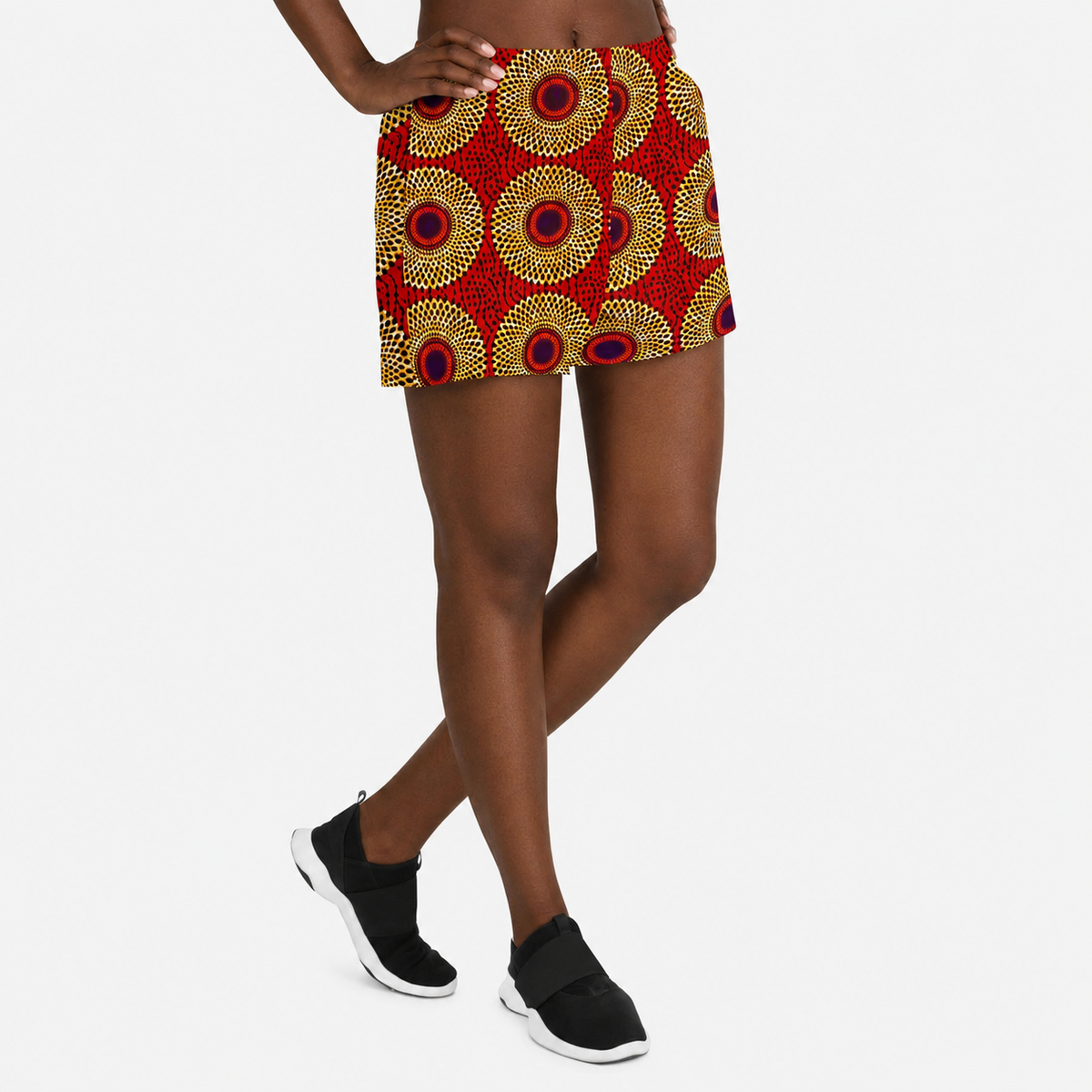 African Print Women's Athletic Shorts — Rekiana Solar Ankara Recycled Performance Shorts 2.5" Inseam