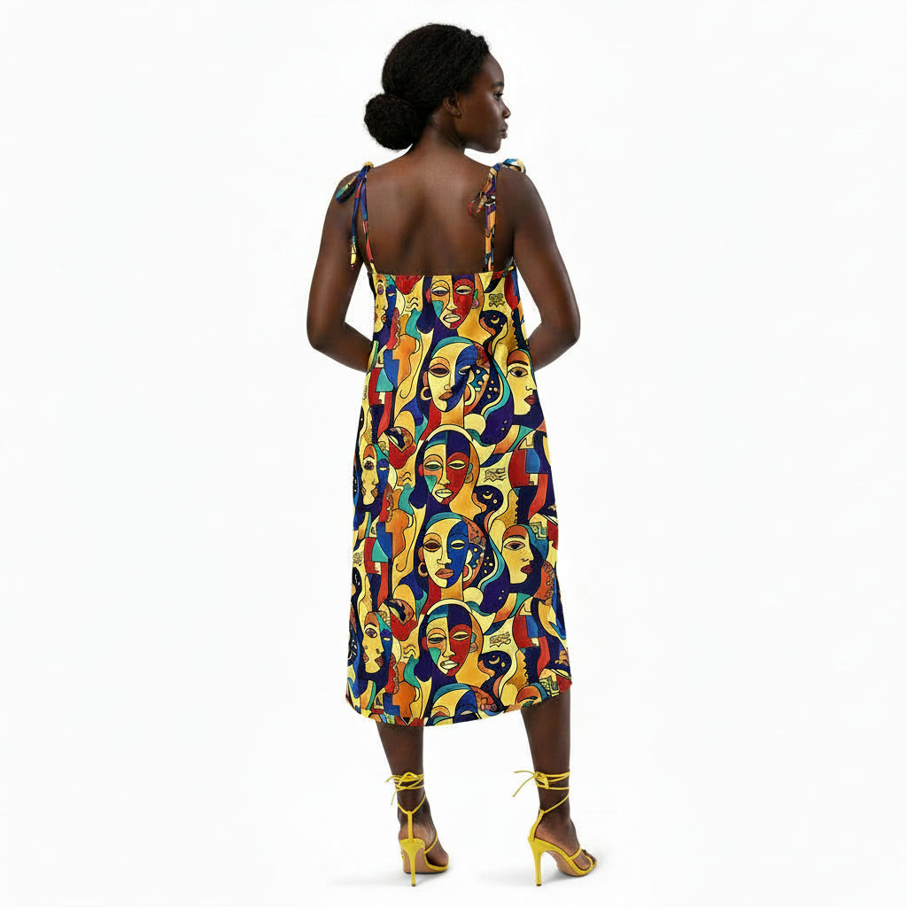 ÀWỌN ÀYA African Print Dress | ASAKE-OGE | Tie-strap midi Dress