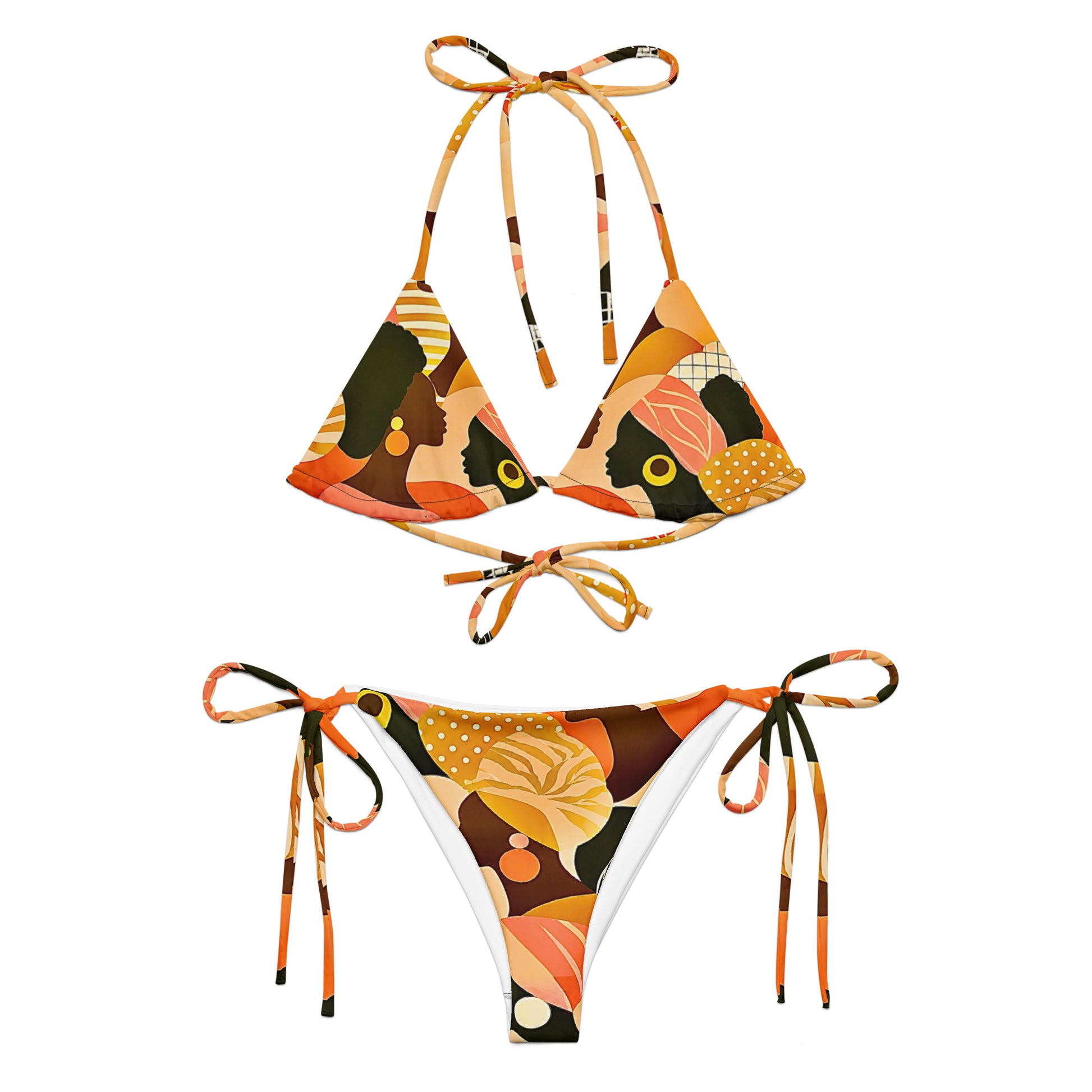 Colorful asake oge bikini set with floral pattern on a white background
