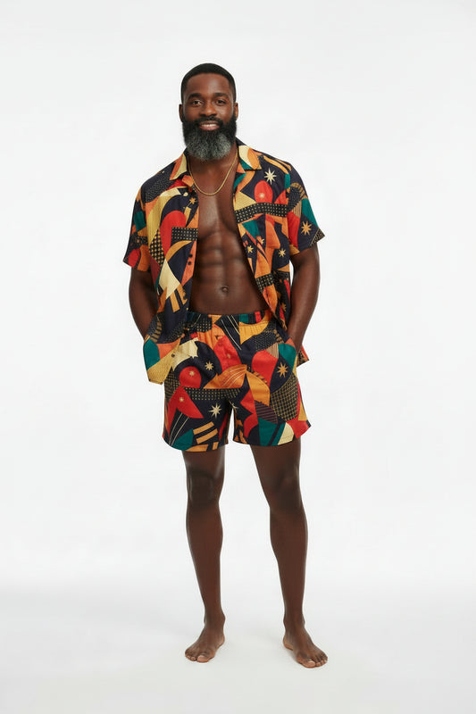 african print menswear shirt and shorts set juneteenth festival party wear 