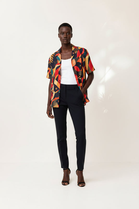 asakeoge igba juneteenth print  button collar shirt
