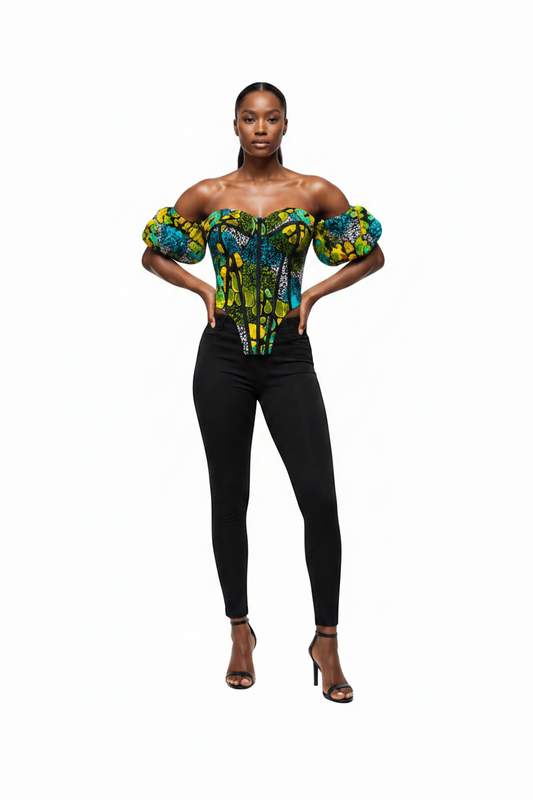 african american women wearing asake oge juneteenth african print bustier corset