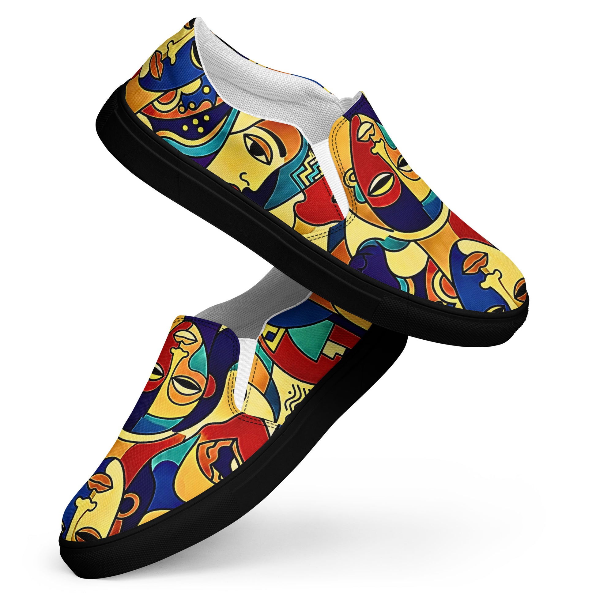 Man wearing African print slip-on canvas shoes for Juneteenth streetwear