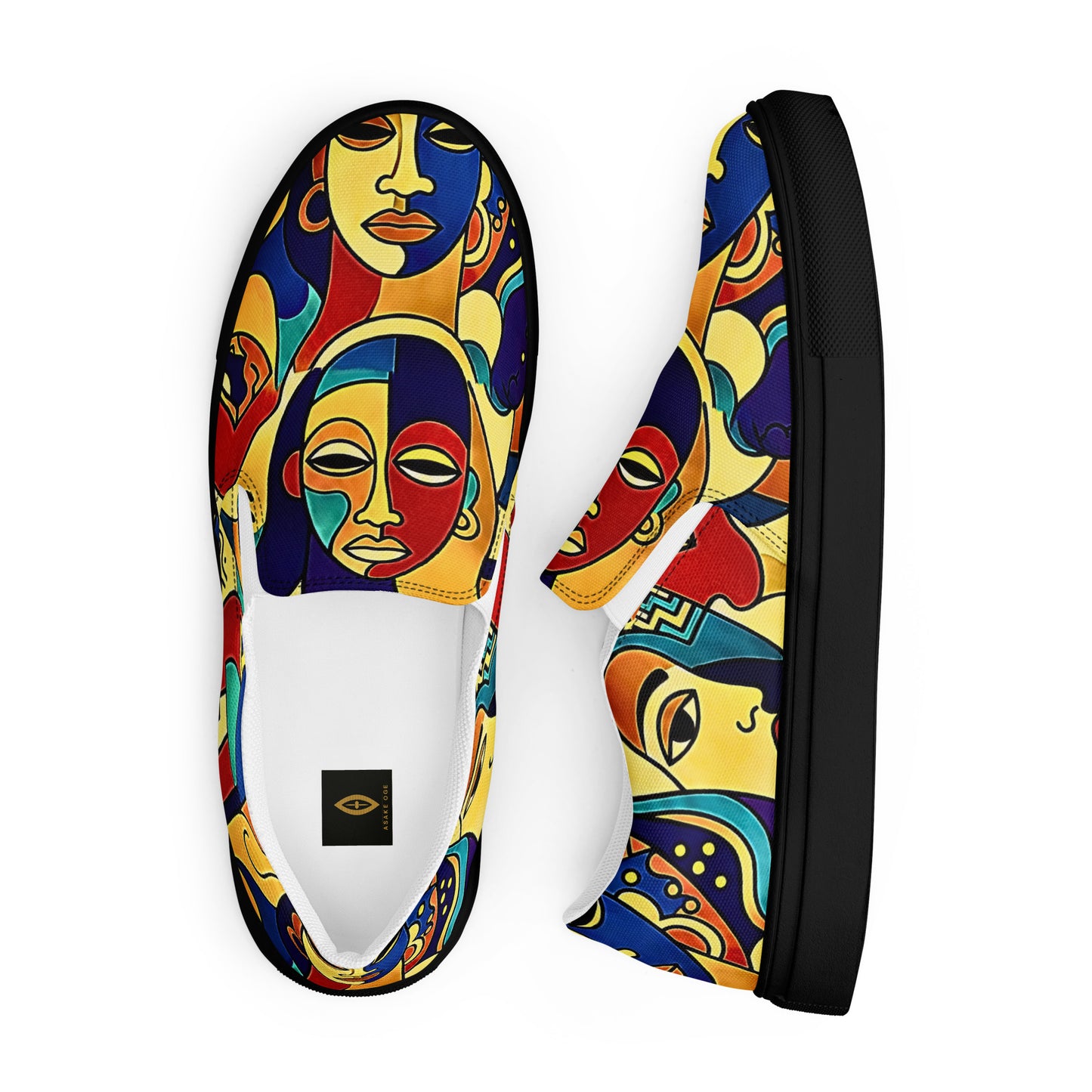 Man wearing African print slip-on canvas shoes for Juneteenth streetwear 