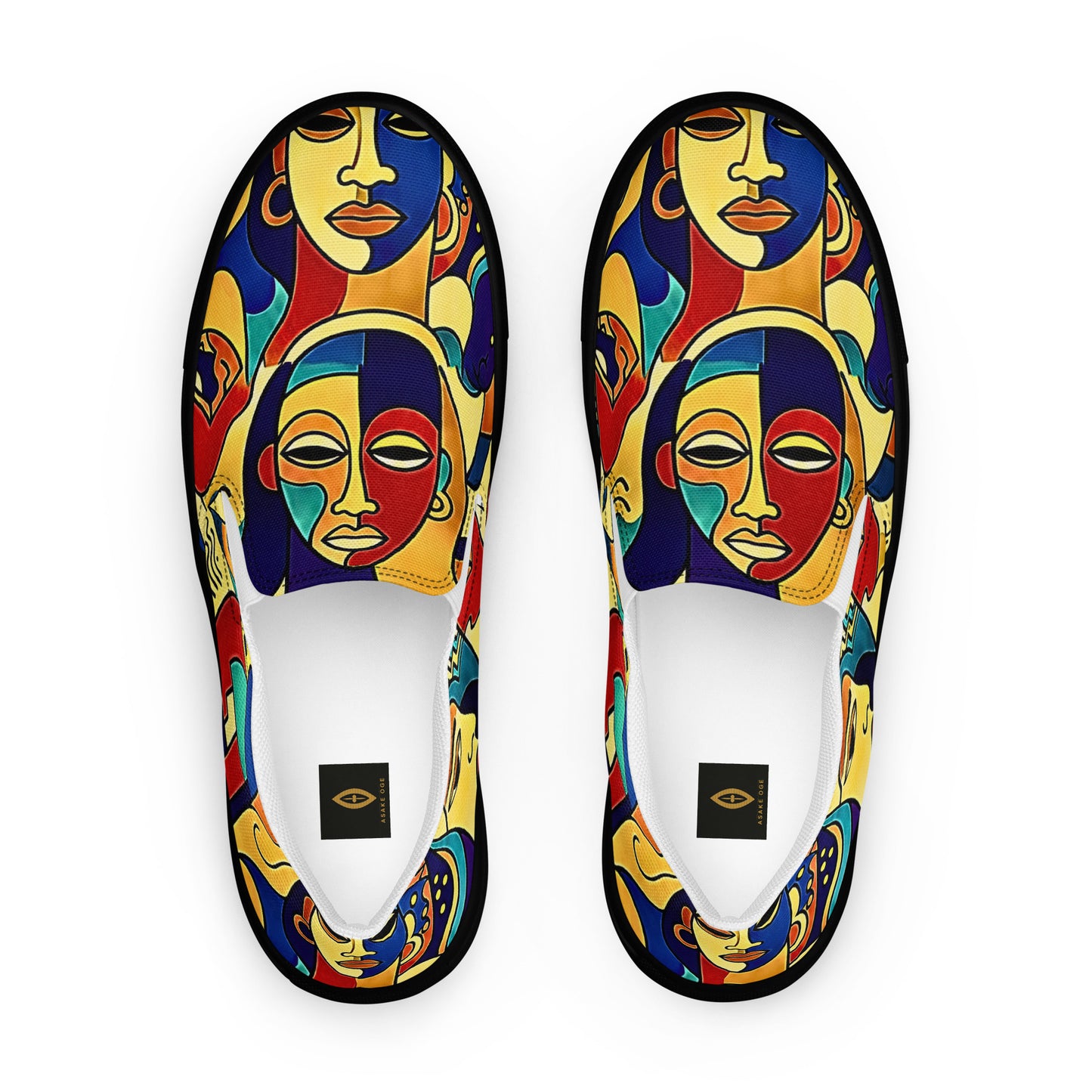 Man wearing African print slip-on canvas shoes for Juneteenth streetwear 