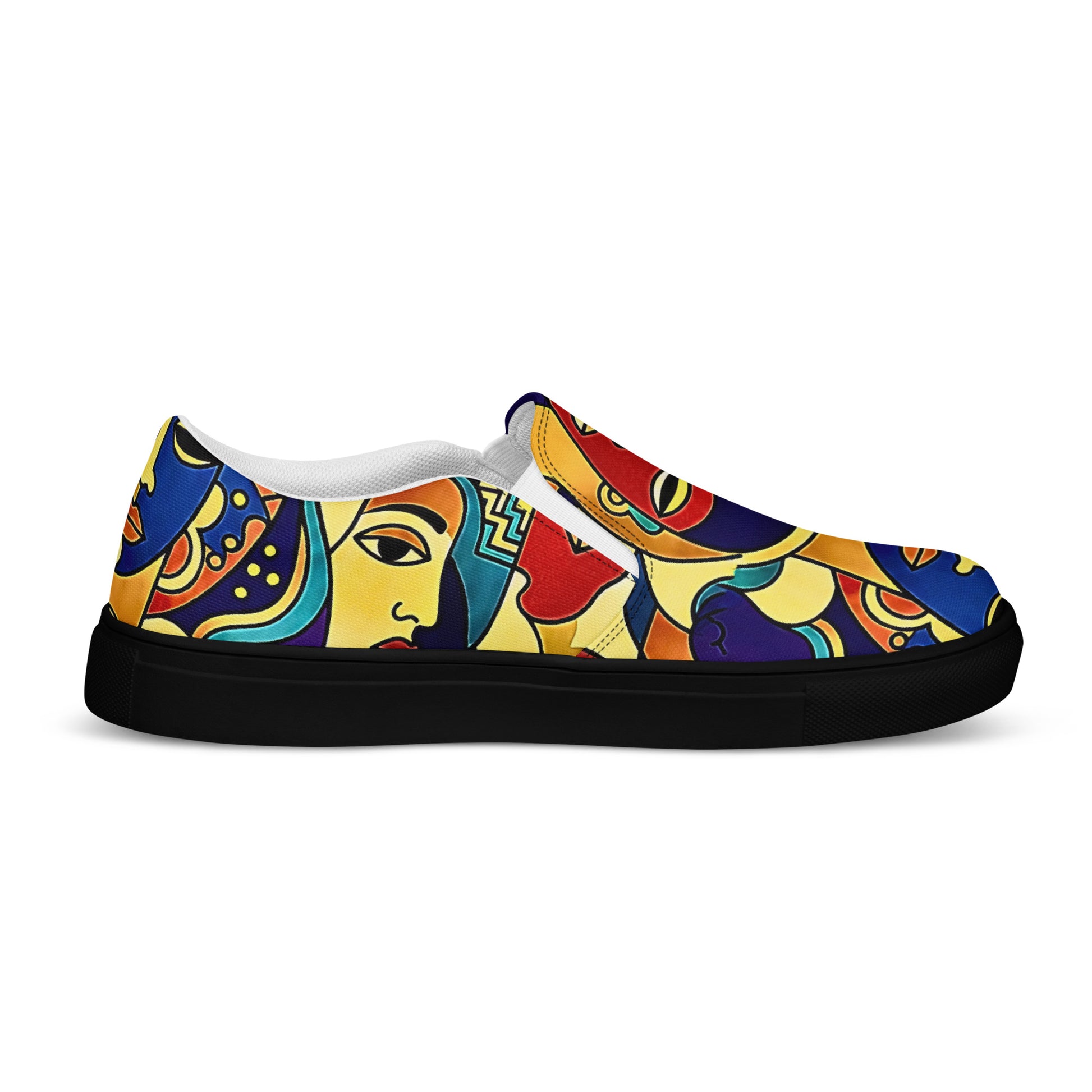 Man wearing African print slip-on canvas shoes for Juneteenth streetwear