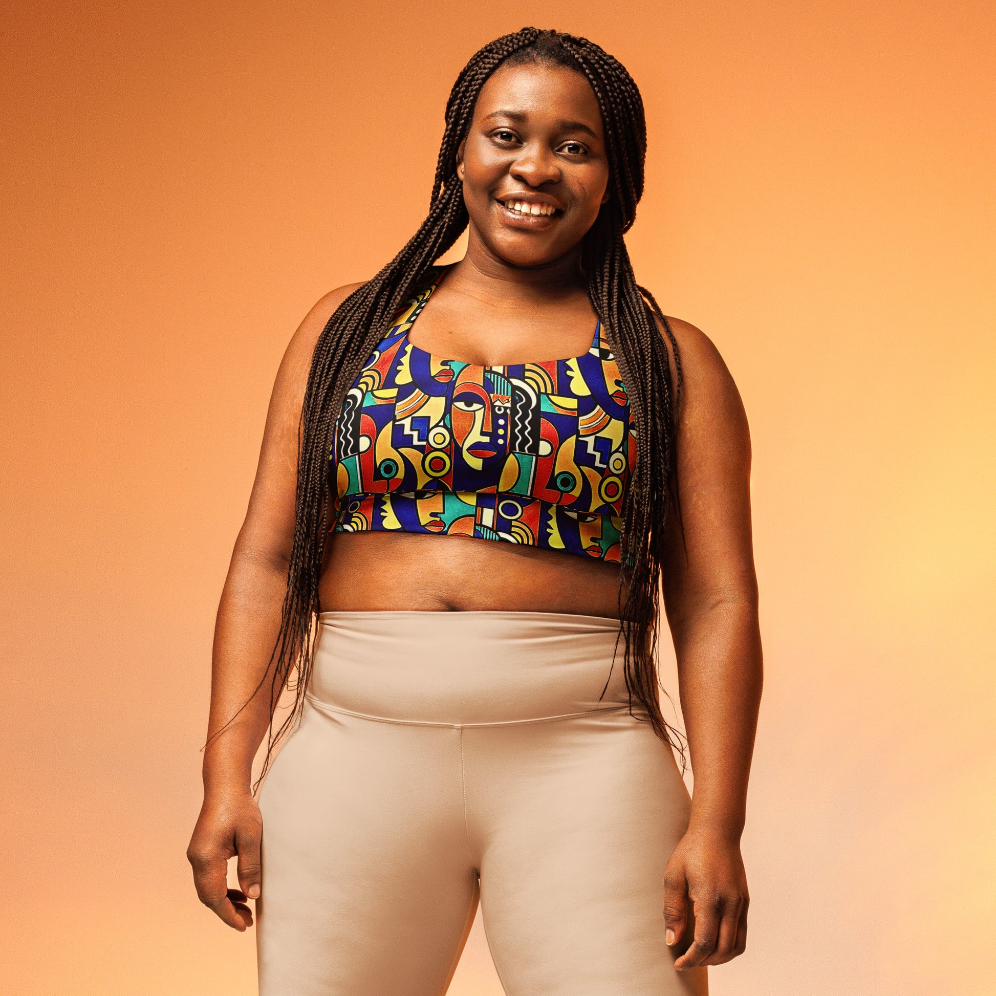 ÌWÀ African print longline sports bra for Juneteenth athleisure 