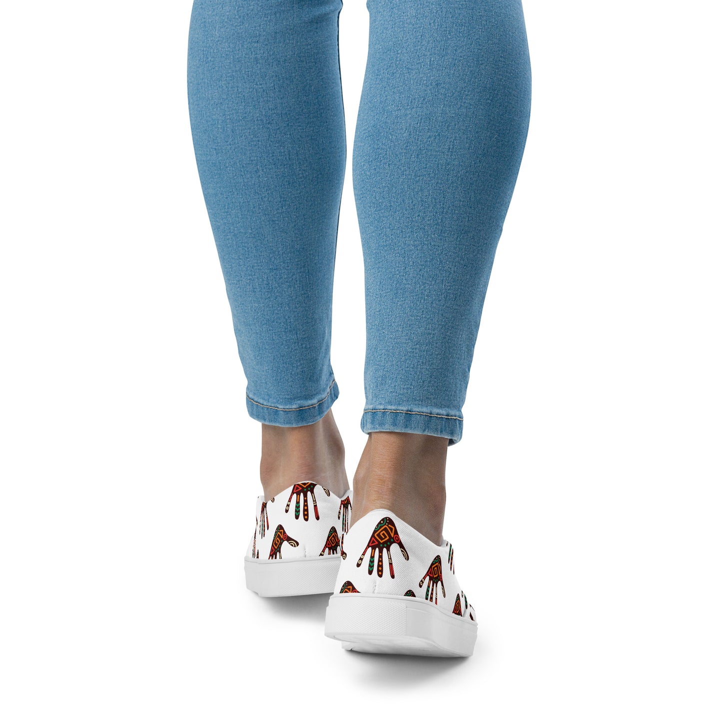 Duro White Tribal Palm Print Women's Slip-On Canvas Shoes - Breathable
