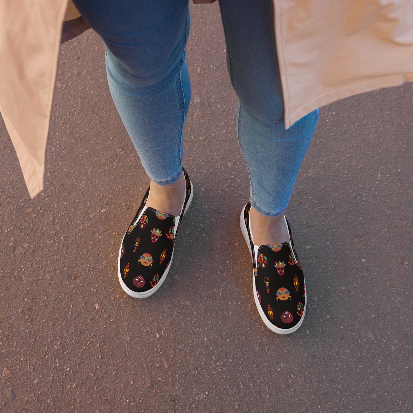 Chi Black Midnight Mask Motif Women's Slip-On Canvas Shoes- Breathable