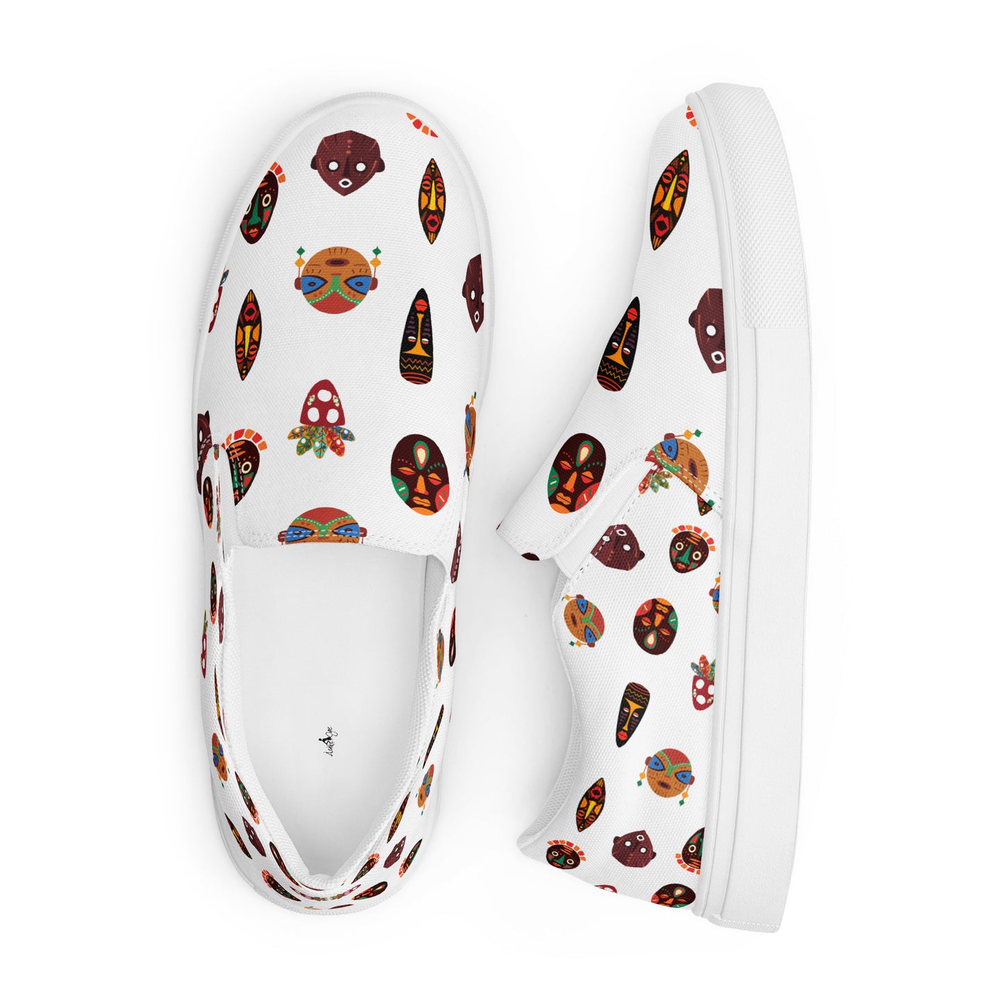 Chi White Tribal Mask Motif Women's Slip-On Canvas Shoes - Breathable
