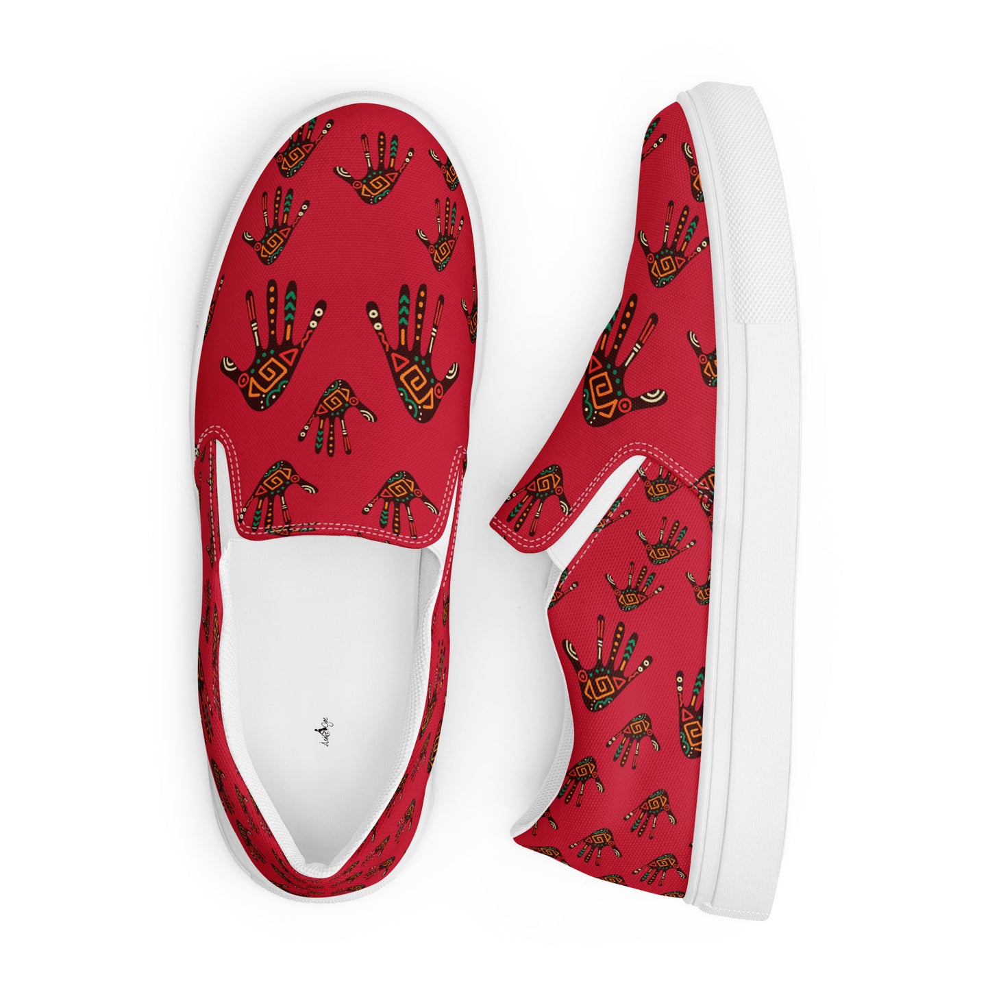 Duro Crimson Red Tribal Palm Print Women's Slip-On Canvas - Breathable