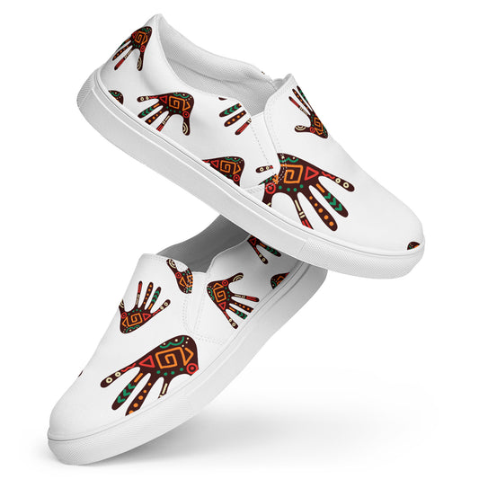 Duro White Tribal Palm Print Women's Slip-On Canvas Shoes - Breathable