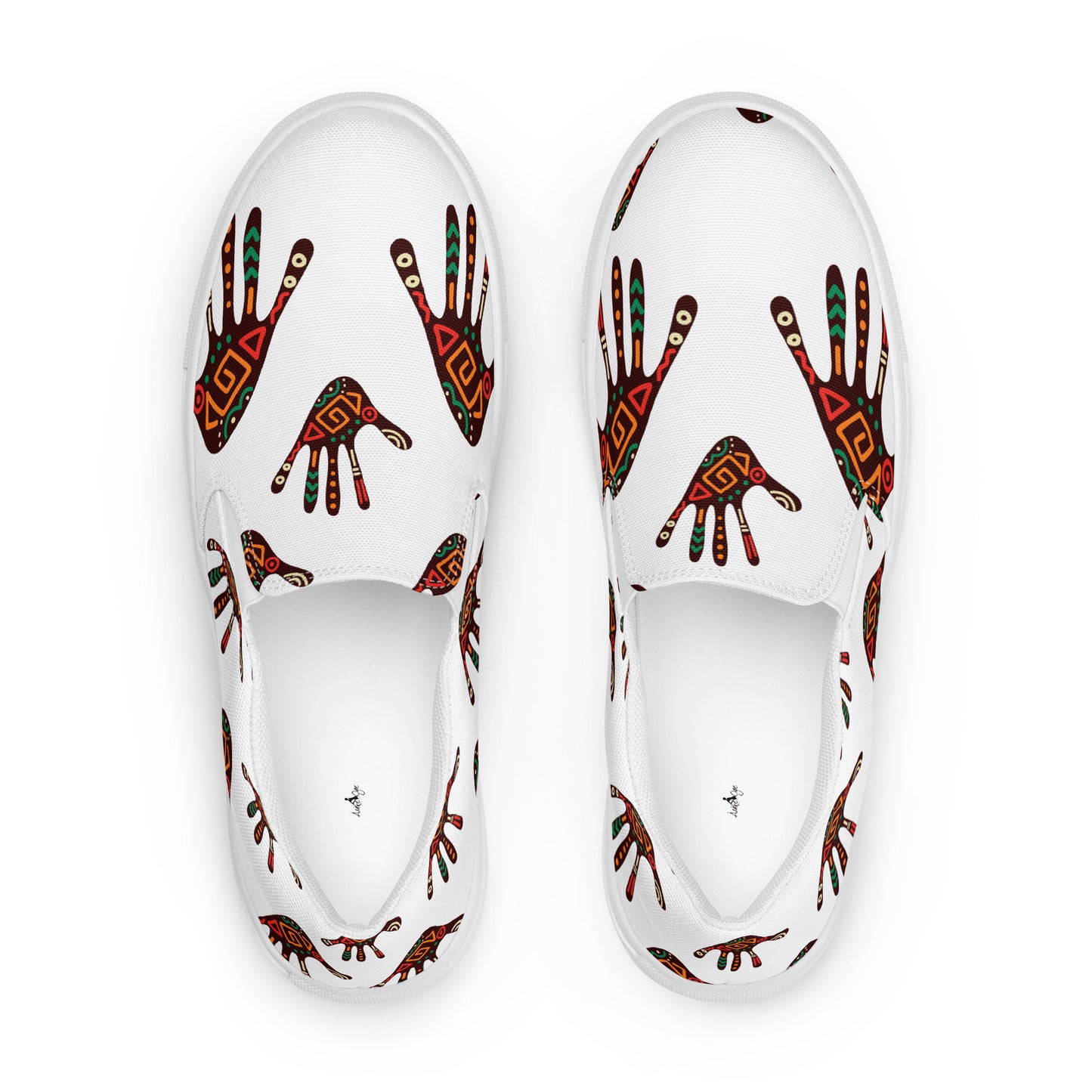 Duro White Tribal Palm Print Women's Slip-On Canvas Shoes - Breathable